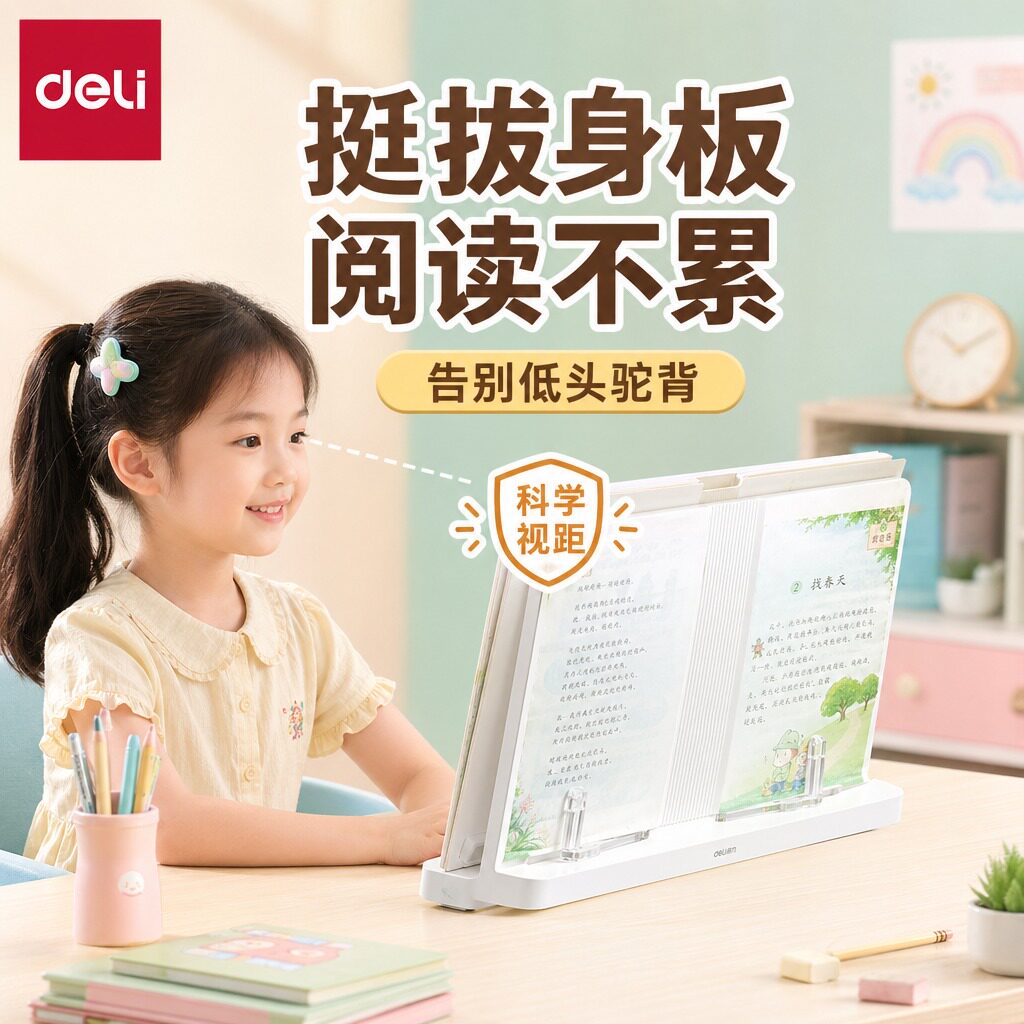 得力阅读架看书支架可调节简易书架子学生用书夹书靠儿童书立书本夹款