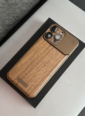 伸缩金属无边框胡桃木香薰适用苹果17promax手机壳16pro镜头膜高级15钢化膜防摔iphone14款手机套por保护套
