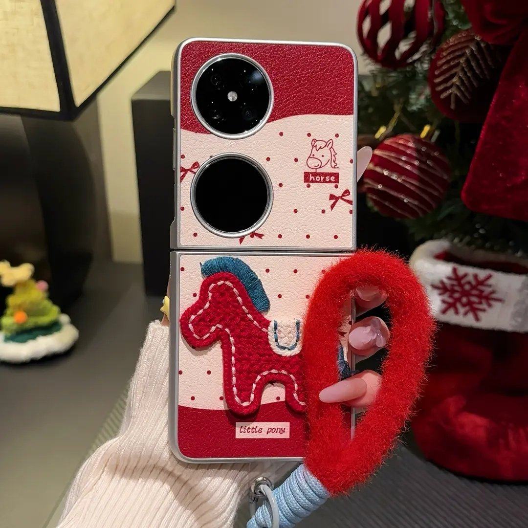 马年刺绣羊皮红色适用华为pocket2手机壳新款2026网红爆款p50pocket小折叠屏全包防摔保护套pockets带挂绳壳