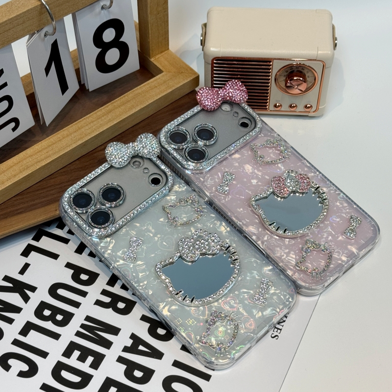 适用苹果系列镶钻kt猫镜子外壳