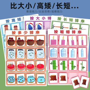 比大小高矮长短多少粗细卡片幼儿园小班中班数学区思维自制玩教具