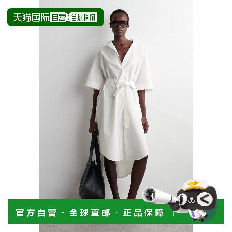 自营欧洲直邮COS 女士白色棉质腰带短袖衬衫连衣裙女装图片