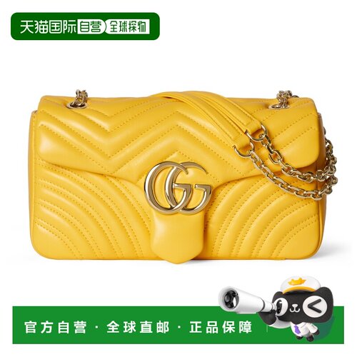 自营欧洲直邮GUCCI古驰 GG Marmont女士黄色皮革中号肩背包手提包