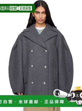 1h可退 香港直邮GANNI 甘尼 女士 灰色 Wool Oversized Midi 双排