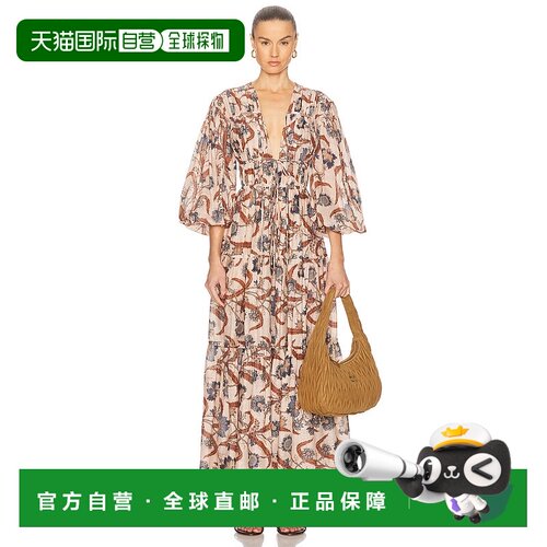 1h可退 香港直邮ZIMMERMANN 女士 Ascension 打结领翻腾长款连衣