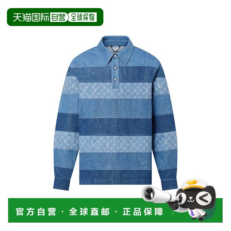 自营1h可退 欧洲直邮LV/路易威登 24年款 男士靛蓝色纯棉长袖拼接