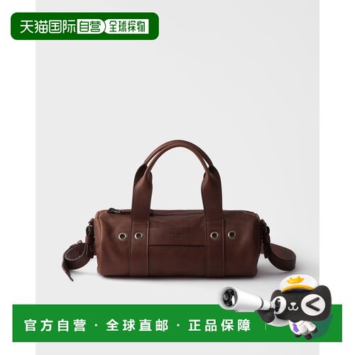 自营欧洲直邮PRADA普拉达 Route女士可可棕皮革大手提包斜挎包
