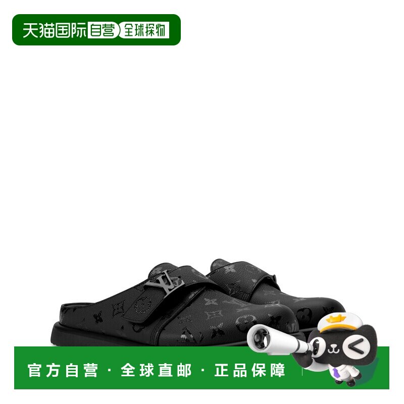 自营欧洲直邮LV路易威登 男士黑色皮革LOGO标识拖鞋凉拖凉拖鞋