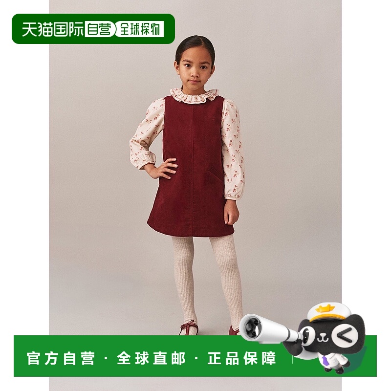 欧洲直邮Bonpoint小樱桃 Jolla女童红色灯芯绒樱桃刺绣连衣裙