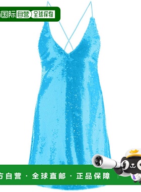 1h可退 香港直邮GANNI 甘尼 女士 V 领连衣裙 F7740 blue蓝色 舒