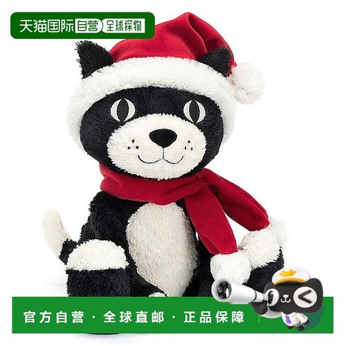欧洲直邮Jellycat 黑色涤纶圣诞果冻猫杰克玩偶