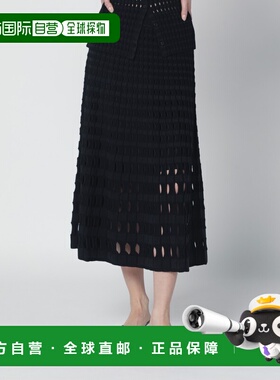 1h可退 香港直邮Simkhai 女士 Drue 黑色镂空针织中长半身裙 1263