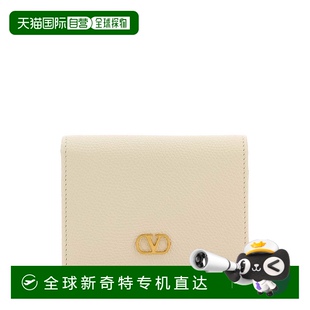 香港直邮Valentino 女士 1h可退 华伦天奴 米白色 VLOGO 皮革钱包