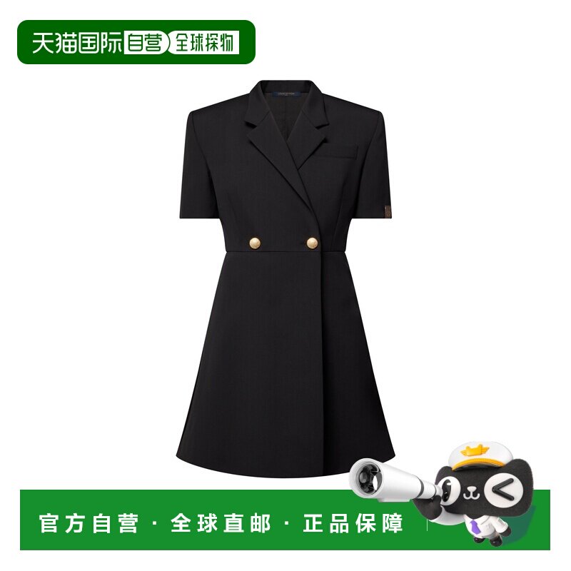 自营1h可退 欧洲直邮LV路易威登 女士黑色羊毛缺口翻领短袖连衣裙