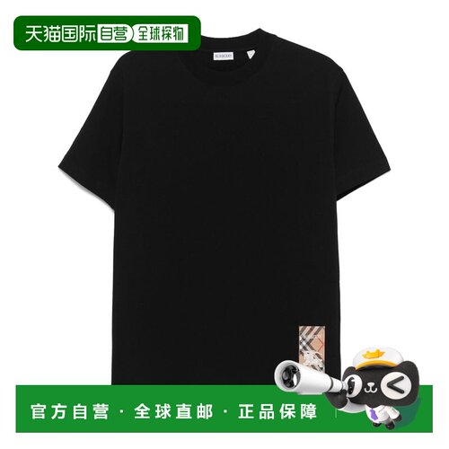 香港直邮Burberry 巴宝莉 男士 CHECK-LOGO POLOS 黑色棉混纺拼缀