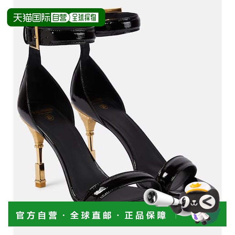 1h可退 香港直邮Balmain 巴尔曼 女士 Moneta 漆皮凉鞋 black黑色