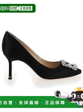 香港直邮Manolo Blahnik 黑色水晶方扣高跟鞋 9XX0316