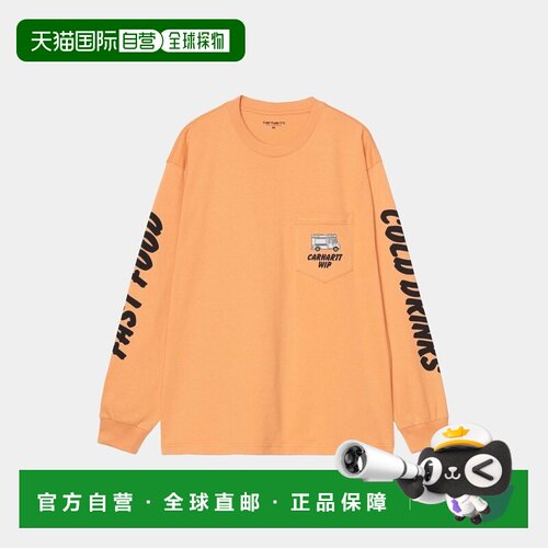 自营欧洲直邮Carhartt WIP Cold Drinks男士暖橙色棉质印花长袖T