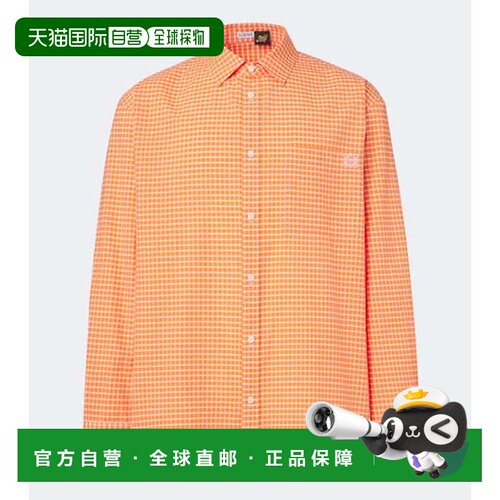 香港直邮LOEWE 罗意威 男士 格纹棉混纺衬衫 orange橙色 舒适时尚