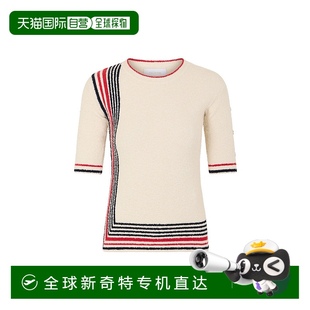 red红色 1h可退 香港直邮Rabanne 女士 条纹细节棉混纺针织上衣