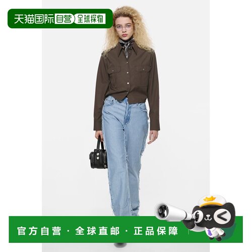自营欧洲直邮Acne Studios 女士可可棕棉质纽扣衬衫式外套长袖