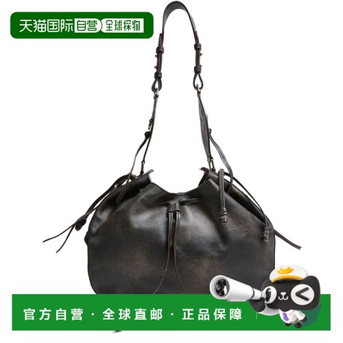 欧洲直邮自营ISABEL MARANT 女士复古棕色牛皮革抽绳Hobo包单肩包
