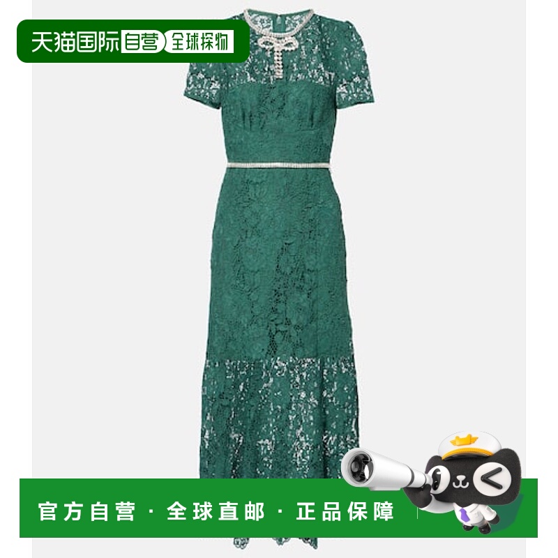 香港直邮Self-Portrait 女士 蝴蝶结装饰精饰蕾丝中长连衣裙