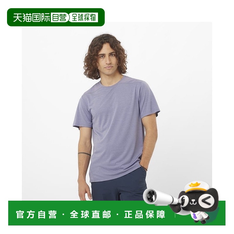 自营欧洲直邮Salomon萨洛蒙 OUTLINE系列男士蓝色聚酯纤维短袖T恤