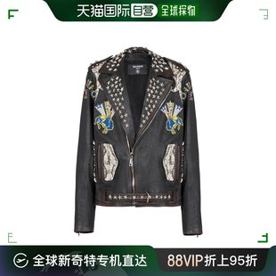 Western徽标刺绣皮夹克 男士 巴尔曼 香港直邮Balmain