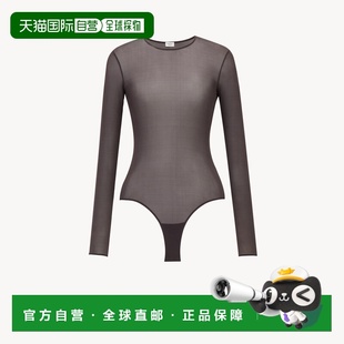 自营欧洲直邮YSL圣罗兰 女士乌木色铜氨纤维圆领紧身衣