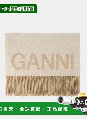 香港直邮GANNI 甘尼 女士 徽标流苏围巾 A3909 white白色 舒适时