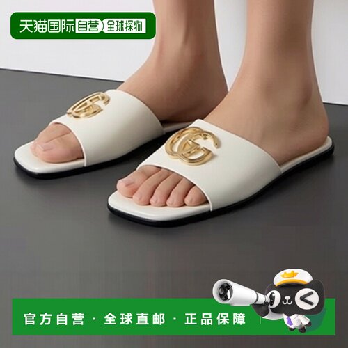 自营欧洲直邮GUCCI古驰 Generation Gucci女士白色皮革Double G拖