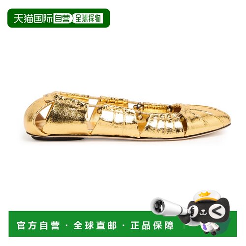 自营欧洲直邮CHLOE蔻依 Luna女士金色羊皮革平底芭蕾舞鞋