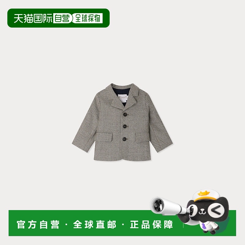 欧洲直邮Bonpoint小樱桃 Leopold男婴灰色微格纹法兰绒夹克