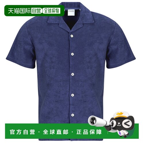 欧洲直邮Selected 男衣服 短袖衬衫 蓝色  SLHRELAXTALON春夏男装