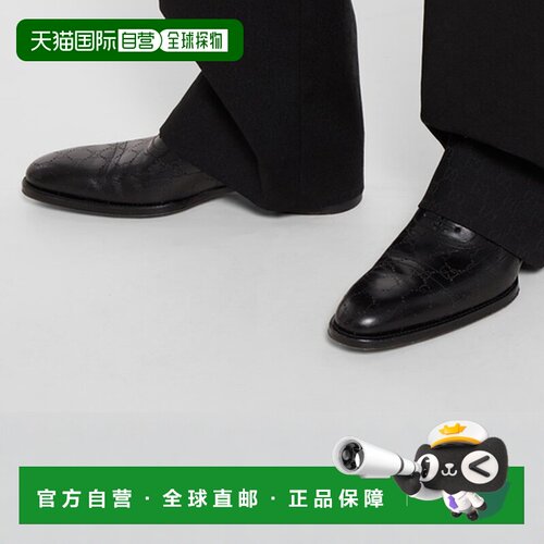 自营欧洲直邮GUCCI古驰 男士黑色GG激光镂空皮革系带鞋男鞋德比鞋