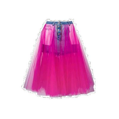 香港直邮Unravel Project 网纱拼接水洗做旧牛仔短裙 UWYF014R190