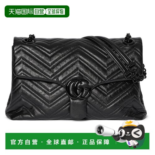 自营欧洲直邮GUCCI古驰 GG Marmont女士黑色皮革中号肩背包斜挎包