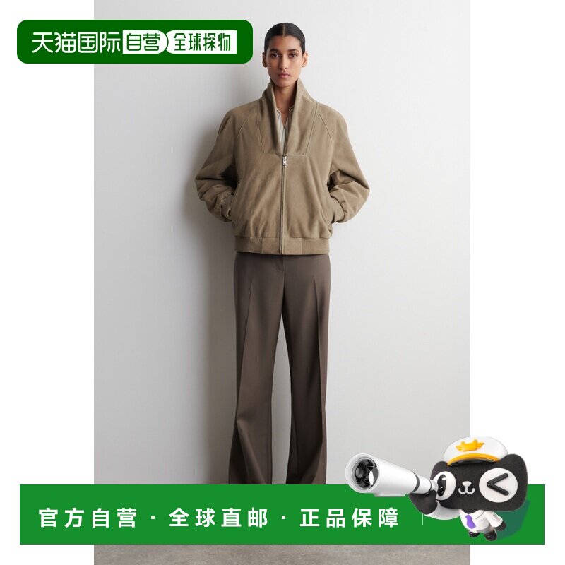 自营欧洲直邮COS 女士咖色绒面皮革披肩领飞行员夹克