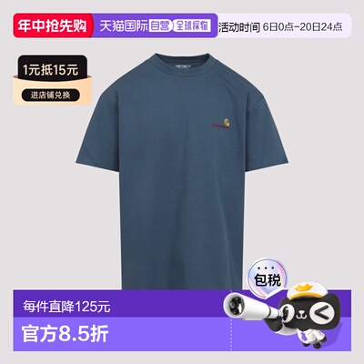 1h可退 香港直邮CARHARTT WIP 男士 S/S AMERICAN SCRIPT 蓝色棉T
