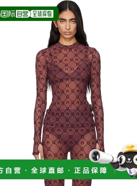 香港直邮Marine Serre 女士 酒红色 Moonogram Mesh Flock T 恤 W