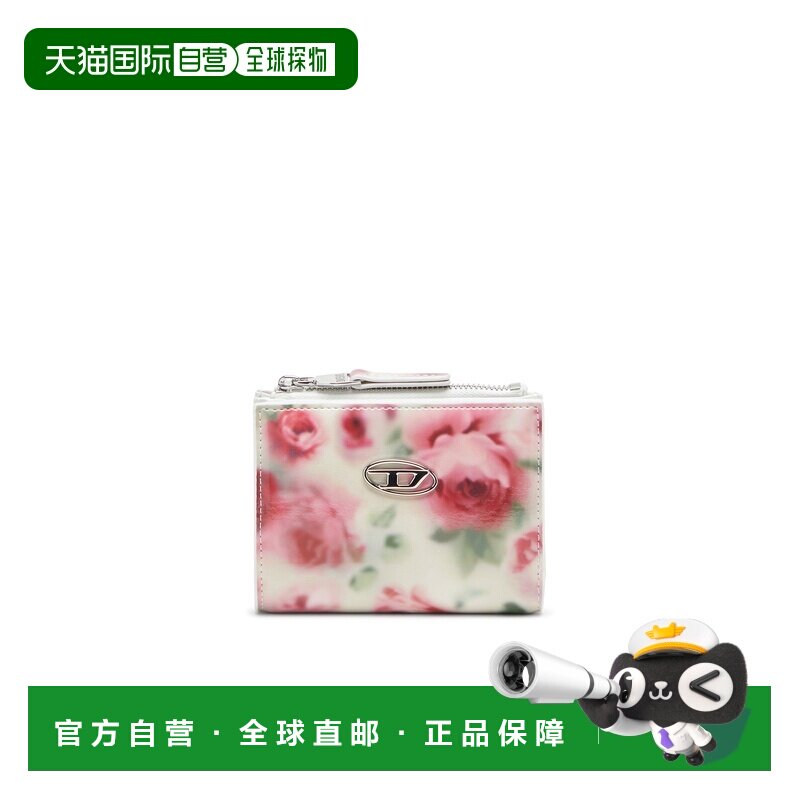 自营欧洲直邮Diesel迪赛 女士白色/粉色聚氨酯亮面印花小钱包