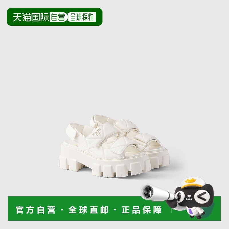 自营欧洲直邮Prada普拉达 Monolith系列女士象牙白羔羊皮锯齿纹凉
