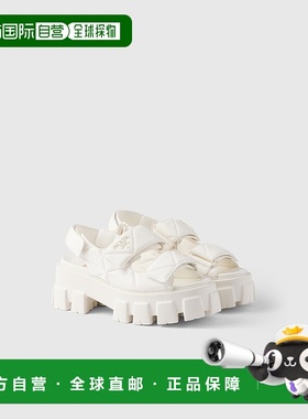 自营欧洲直邮Prada普拉达 Monolith系列女士象牙白羔羊皮锯齿纹凉