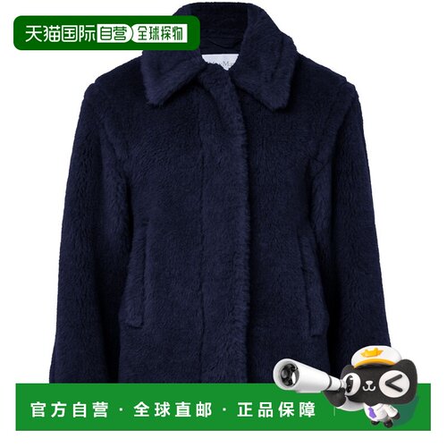自营欧洲直邮MAX MARA 女士海军蓝羊驼毛羊毛丝绸短款泰迪大衣
