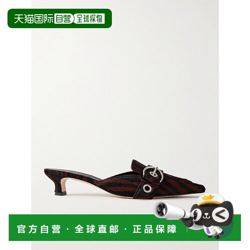 1h可退 香港直邮aeyde 女士 Danielle 搭扣装饰斑马纹小马毛凉拖
