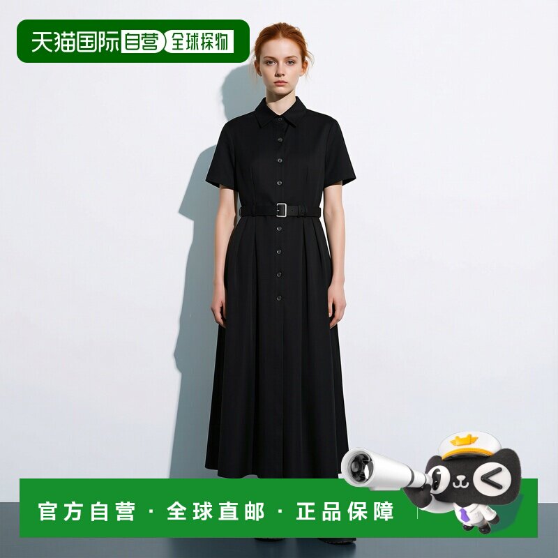自营1h可退 欧洲直邮Dior迪奥 女士黑色羊毛真丝腰带中长连衣裙