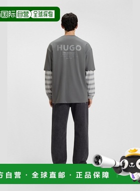 自营欧洲直邮Hugo Boss 男士灰色棉圆领短袖T恤