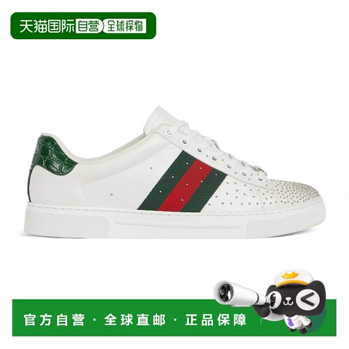 1h可退 香港直邮Gucci 古驰 男士 Ace系列Web饰织带铆钉运动鞋 85