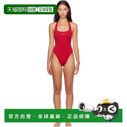香港直邮Balmain 巴尔曼 女士 红色 Studded Logo Halter 连体泳